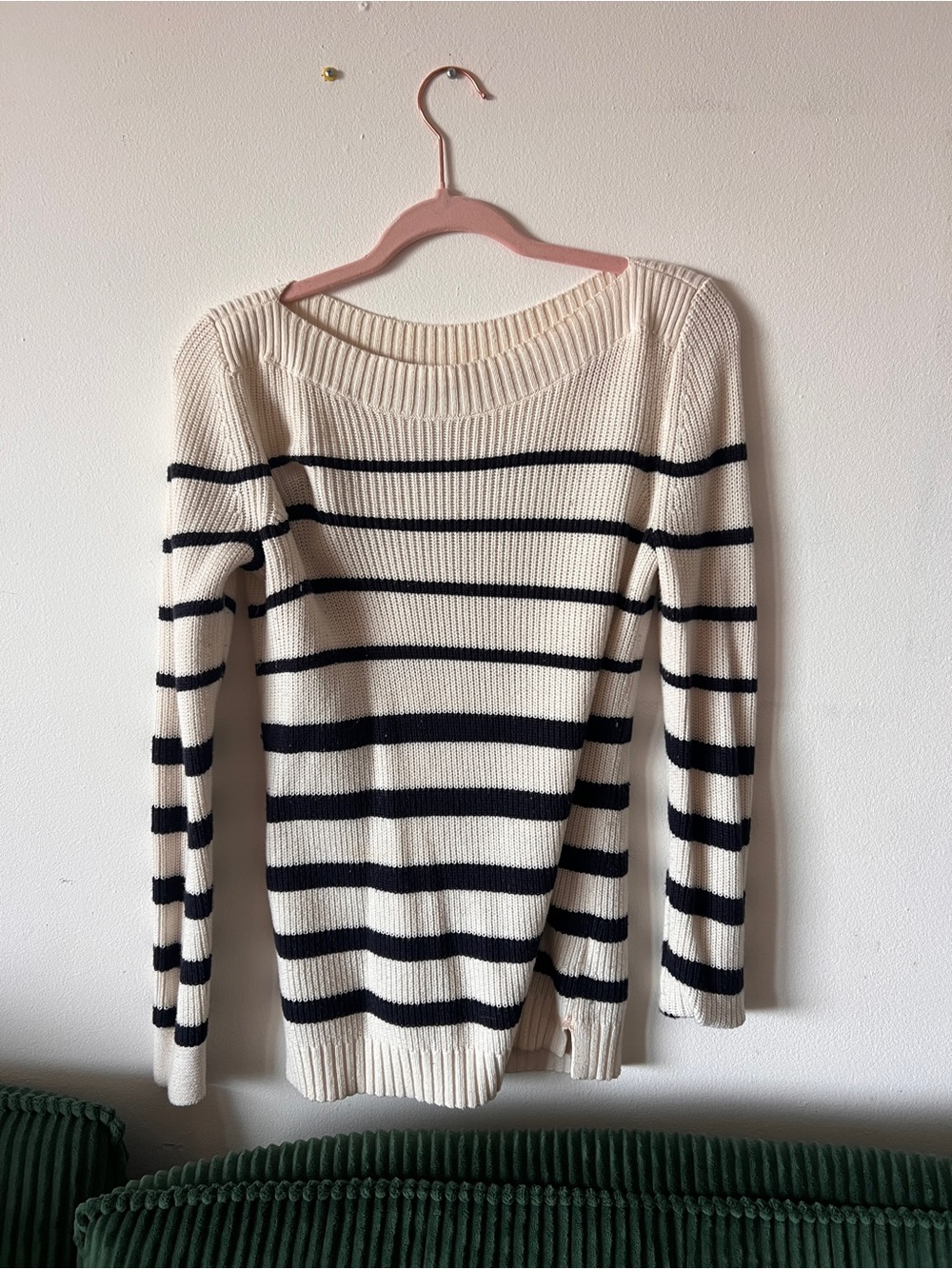 Talbots Cream and Black Striped Crewneck Sweater